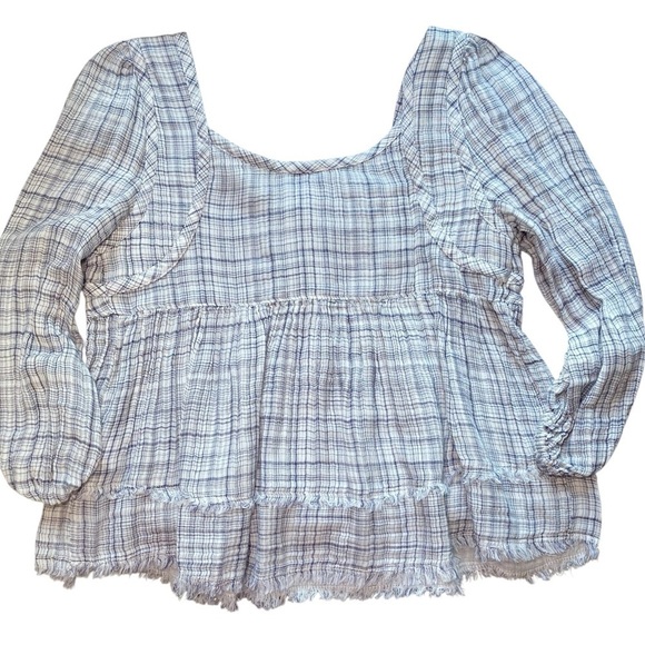 True Craft Blue and White Smocked Ruffled Blouse - Picture 2 of 10